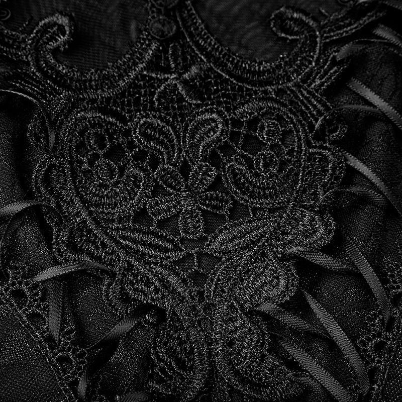 Women's Gothic Floral Jacquard Mesh Colorblock Sleeveless Tops - Image 5