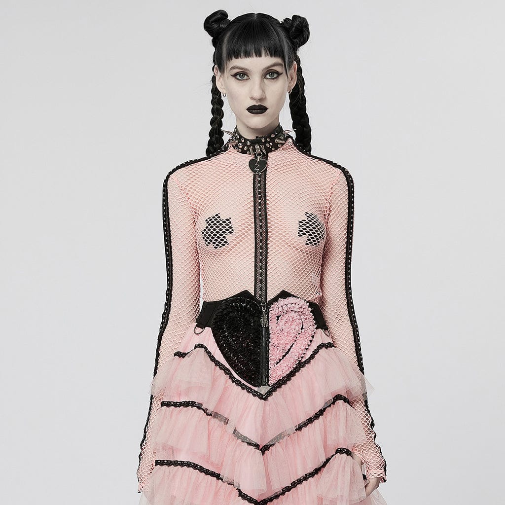 Women's Punk Nailed Sheer Mesh Top